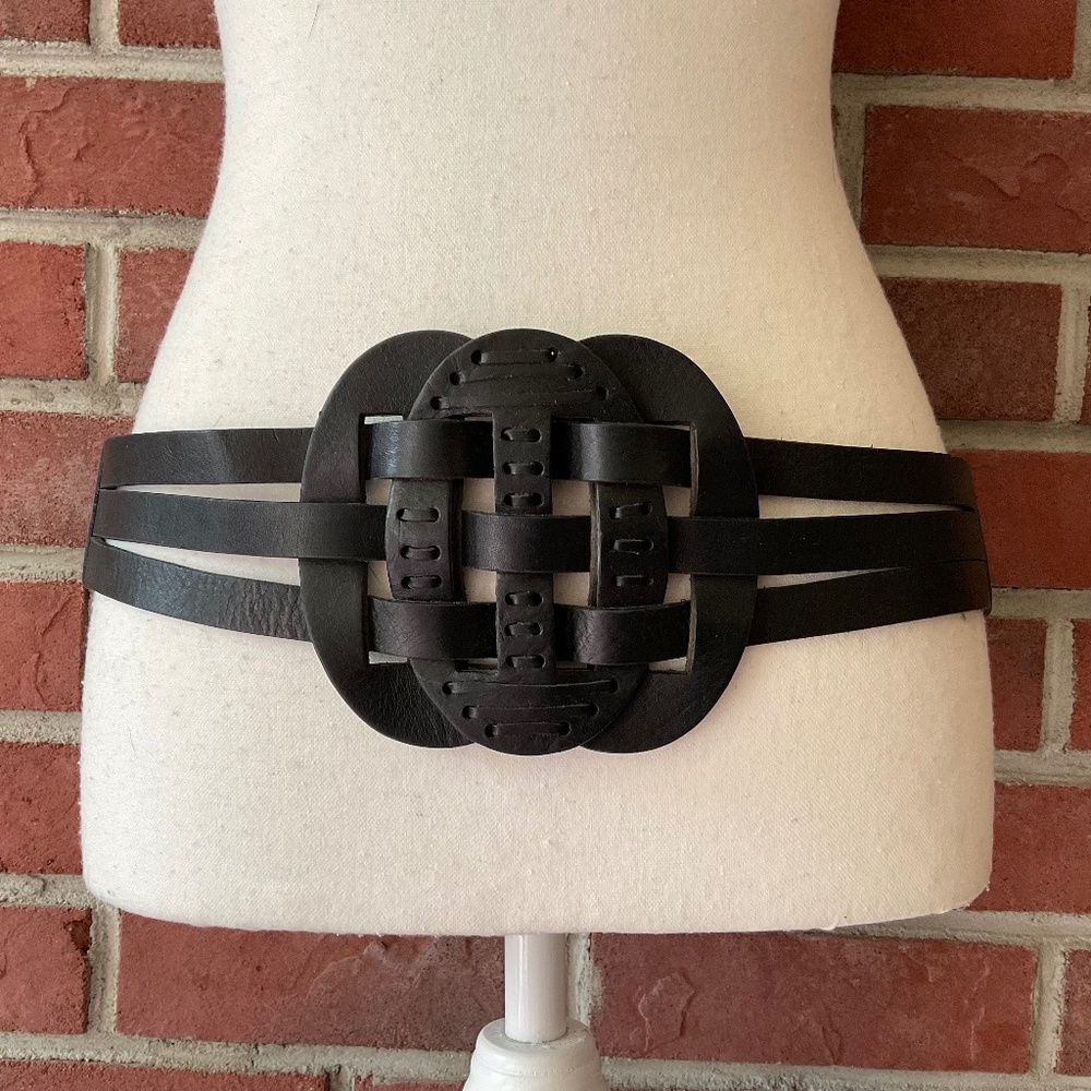 Black Leather Wide Adjustable Boho Rare Belt Size L